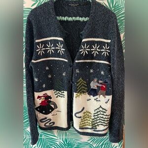 Reference Points Christmas Sweater Womens Size m Snowflakes iceskaters 90s Vug